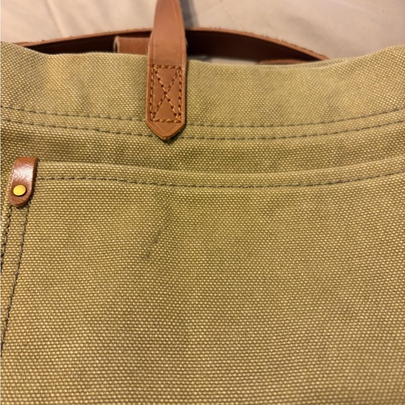 Madewell Olive Canvas Tote with Tan Leather Straps - Picture 4 of 7